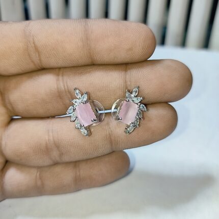 PINK GLASS AD ZIRCON EARING