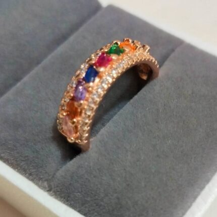 SINGLE LAYER MULTICOLOR ROSE GOLD ANTI TARNISH STAINLESS STEEL RING